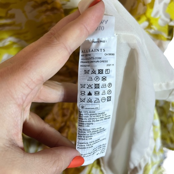 AllSaints Dress Oniyuri Yellow Silk Mini Dress, US 10 - Picture 7 of 12